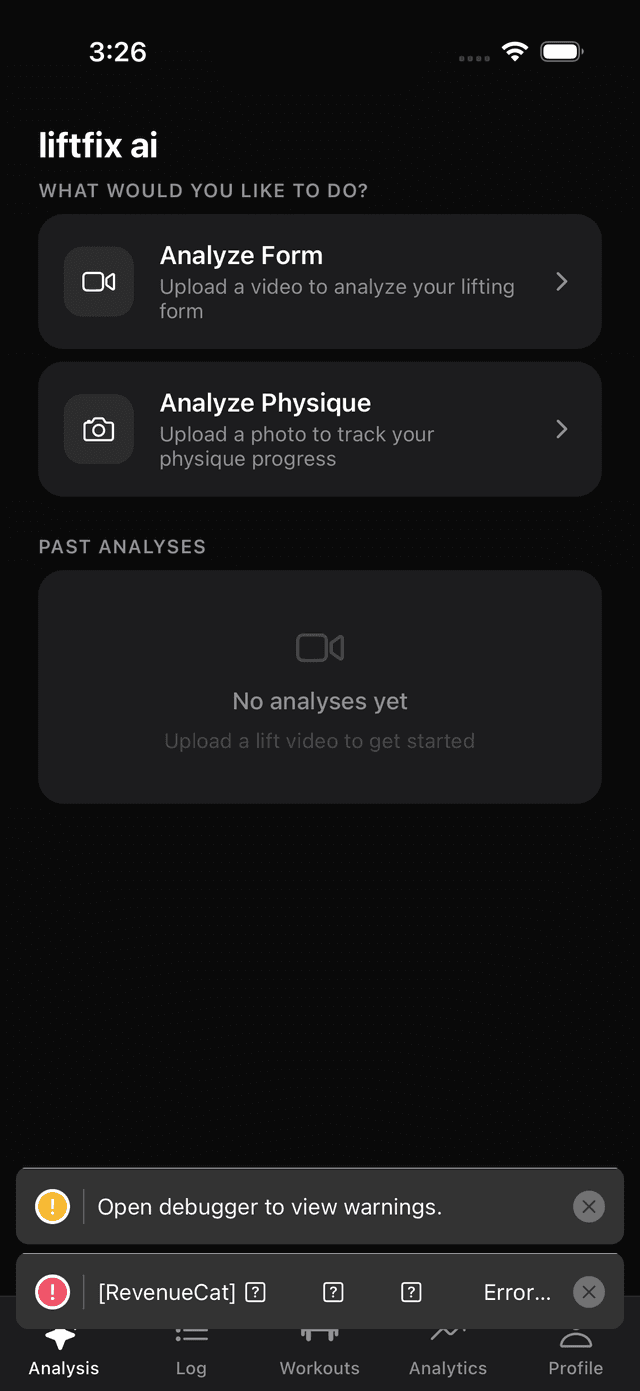 LiftFix AI - Analyze Form screen